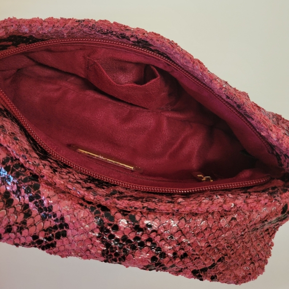 Urban Expressions Clutch Vegan Python Look, Red, Black, Gold Hardware - Picture 6 of 11